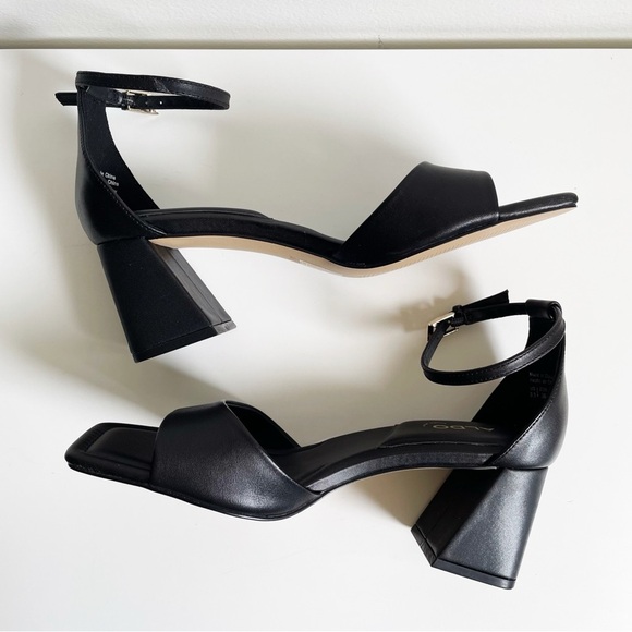NEW ALDO Safdie Ankle strap heels sandal Block heel square toe black leather 8.5 - Picture 13 of 16